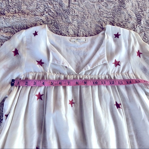 Tularosa Long Sleeve Cosmic Star Dress Silk and Cotton Ivory Colored Red Stars. - Picture 9 of 12
